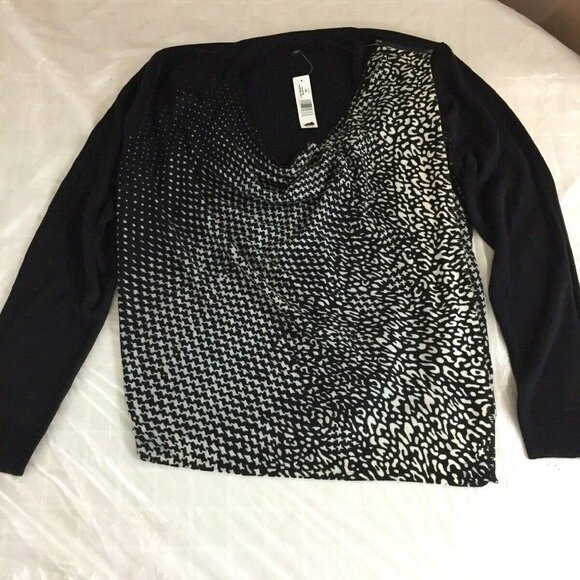 New Directions Sweater PS‎ Black White Cowl Neck Knit Career Modern Chic Artsy - Picture 4 of 12